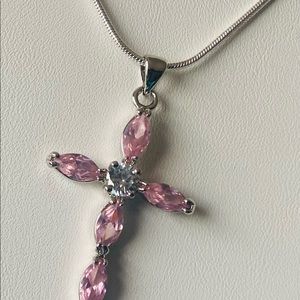 Sterling Silver Natural Pink Topaz Cross Pendant